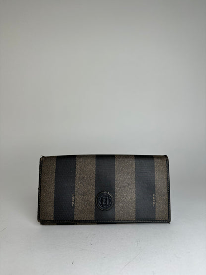 Vintage Fendi Pequin Stripe Long Wallet Canvas Brown
