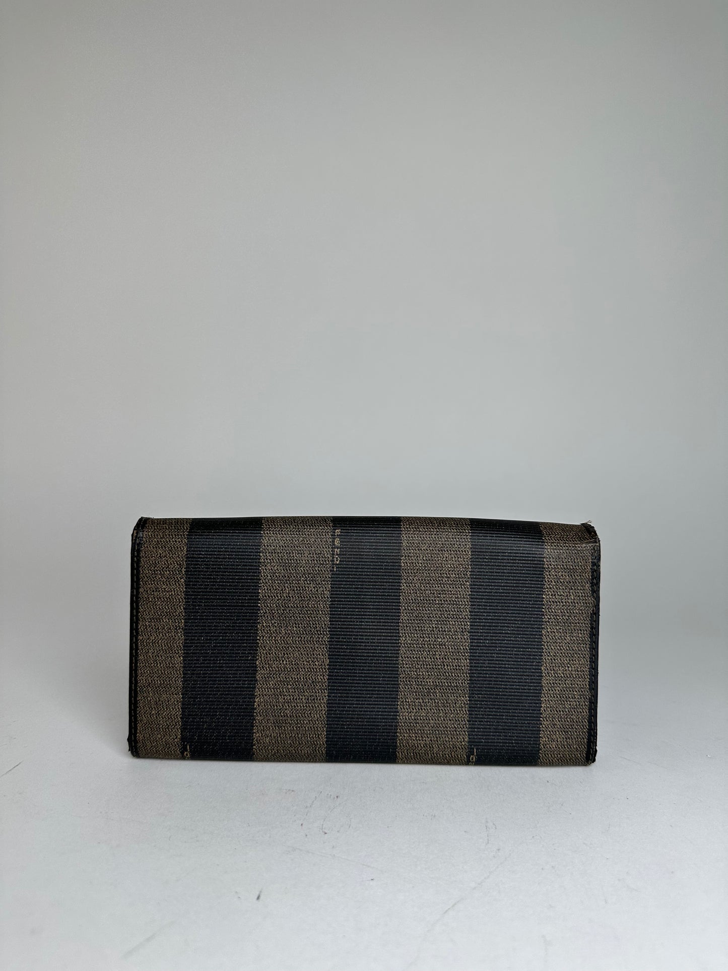 Vintage Fendi Pequin Stripe Long Wallet Canvas Brown
