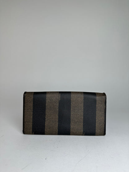 Vintage Fendi Pequin Stripe Long Wallet Canvas Brown