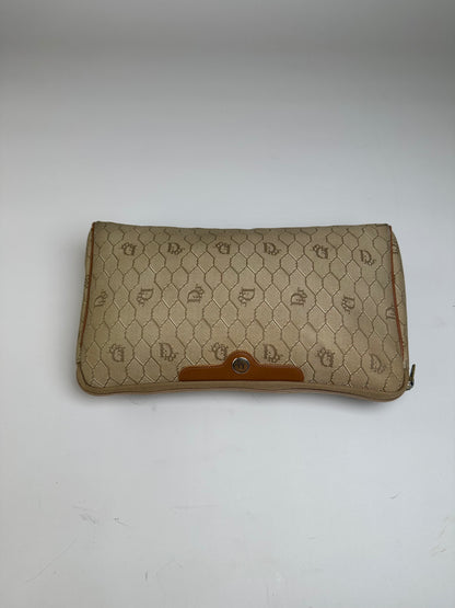 Vintage Dior Coated Canvas Clutch Beige Brown Gold