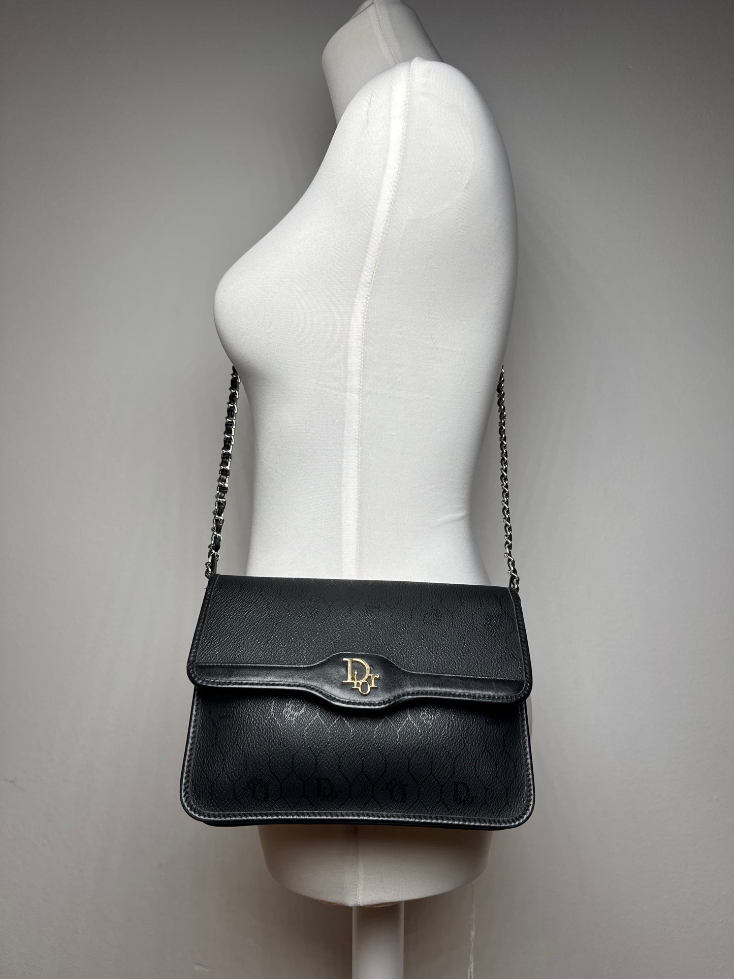 Sac vintage en cuir monogramme Dior noir
