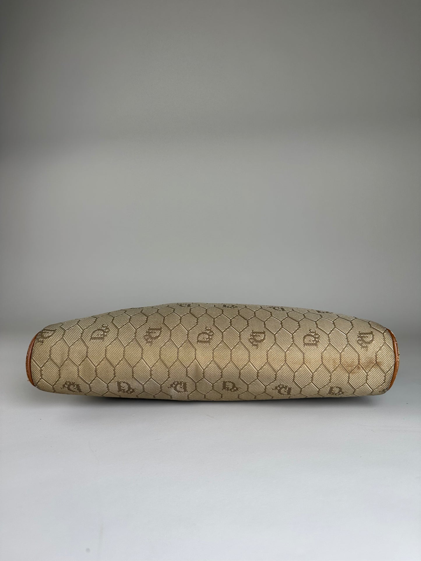 Vintage Dior Coated Canvas Clutch Beige Brown Gold