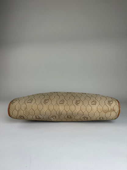 Vintage Dior Coated Canvas Clutch Beige Brown Gold