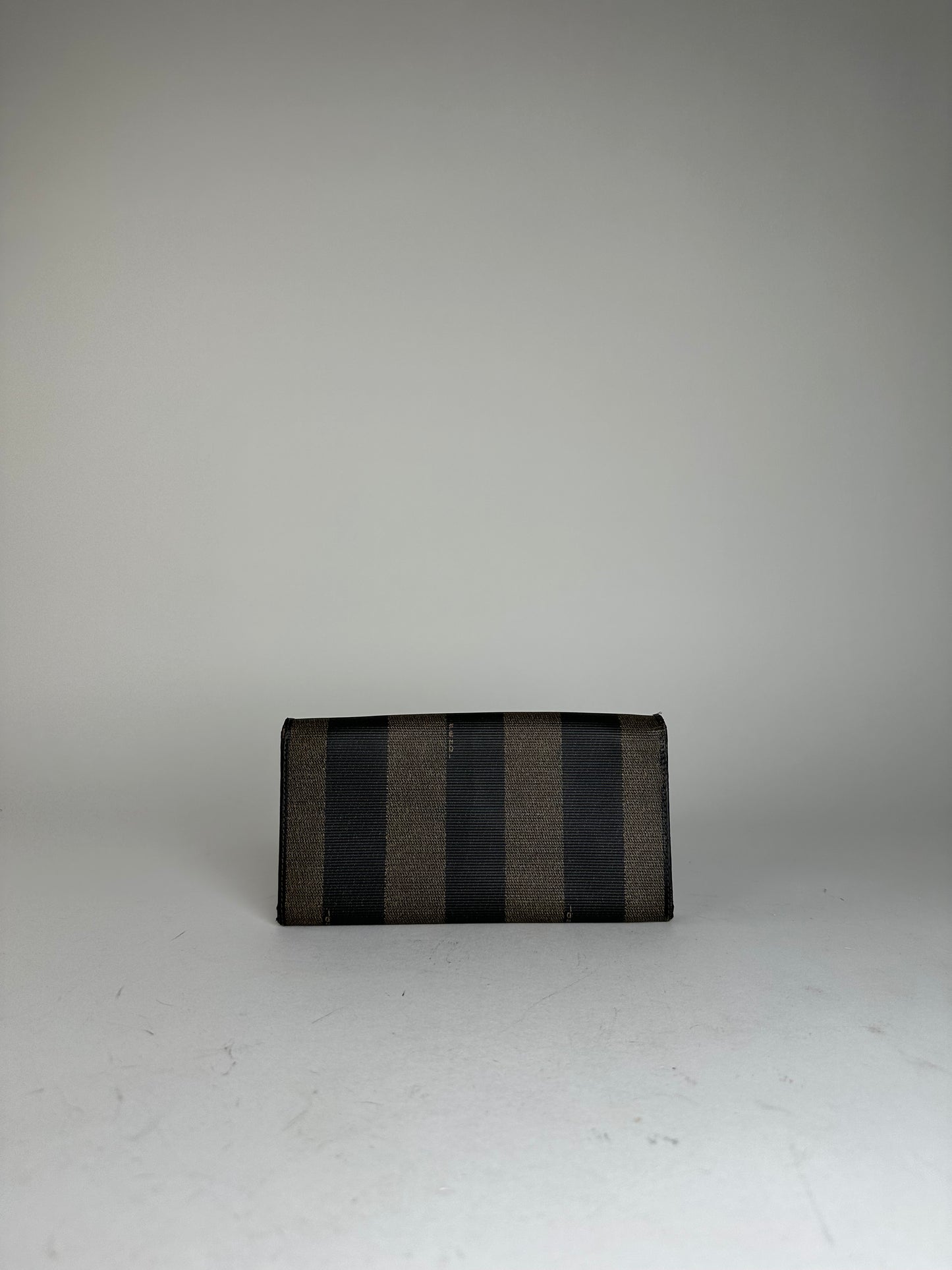 Vintage Fendi Pequin Stripe Long Wallet Canvas Brown