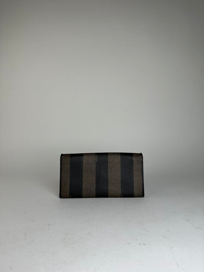 Vintage Fendi Pequin Stripe Long Wallet Canvas Brown