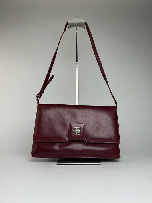 Vintage Givenchy Leather Shoulder Bag Burgundy
