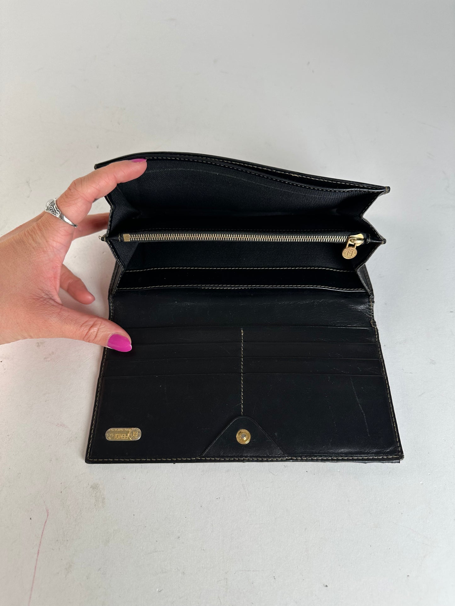 Vintage Fendi Pequin Stripe Long Wallet Canvas Brown