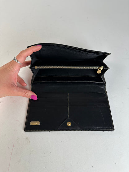 Vintage Fendi Pequin Stripe Long Wallet Canvas Brown