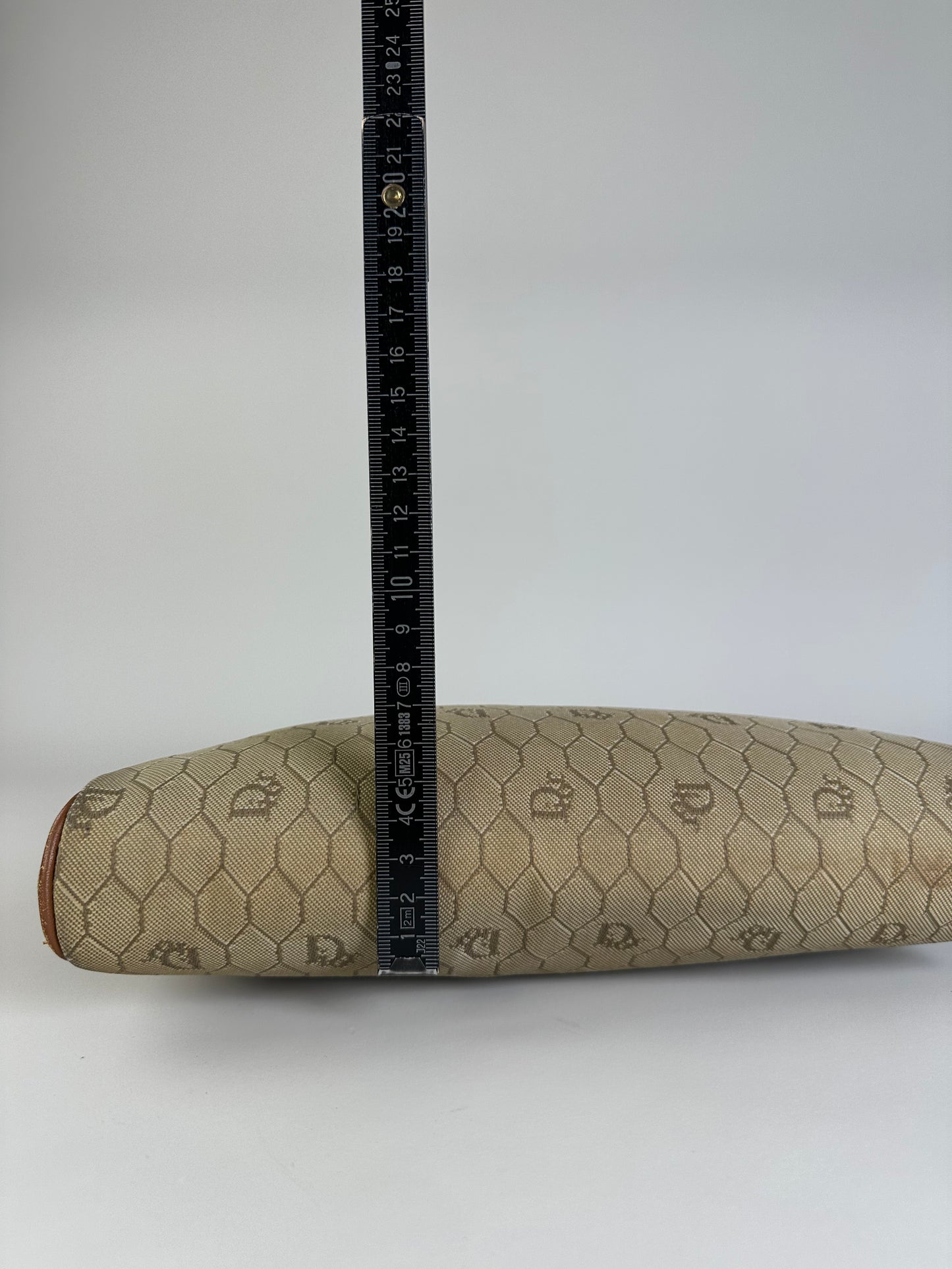 Vintage Dior Coated Canvas Clutch Beige Brown Gold