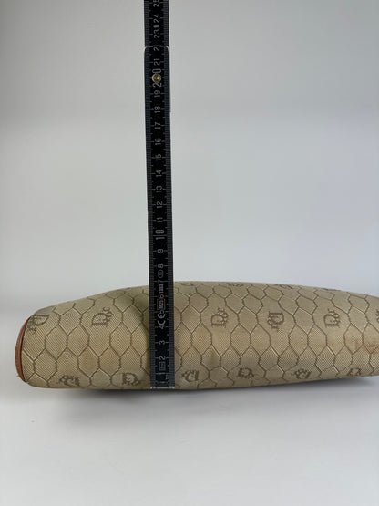 Vintage Dior Coated Canvas Clutch Beige Brown Gold