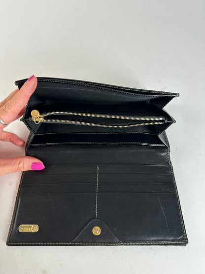 Vintage Fendi Pequin Stripe Long Wallet Canvas Brown