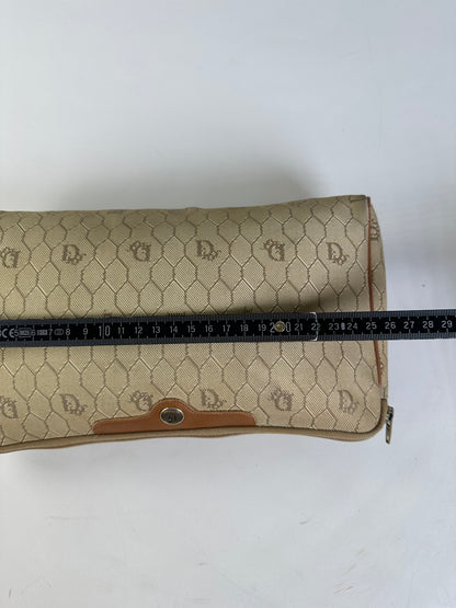 Vintage Dior Coated Canvas Clutch Beige Brown Gold