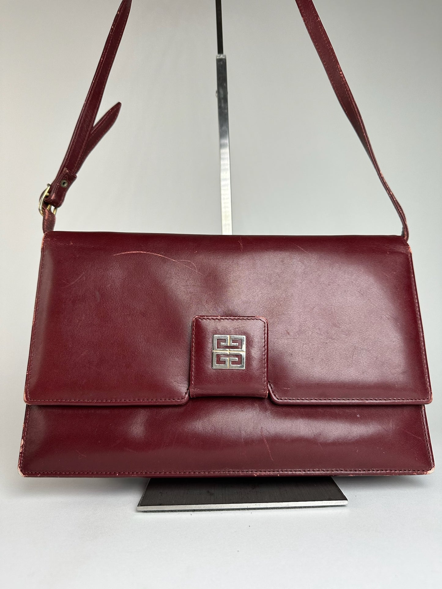 Vintage Givenchy Leather Shoulder Bag Burgundy