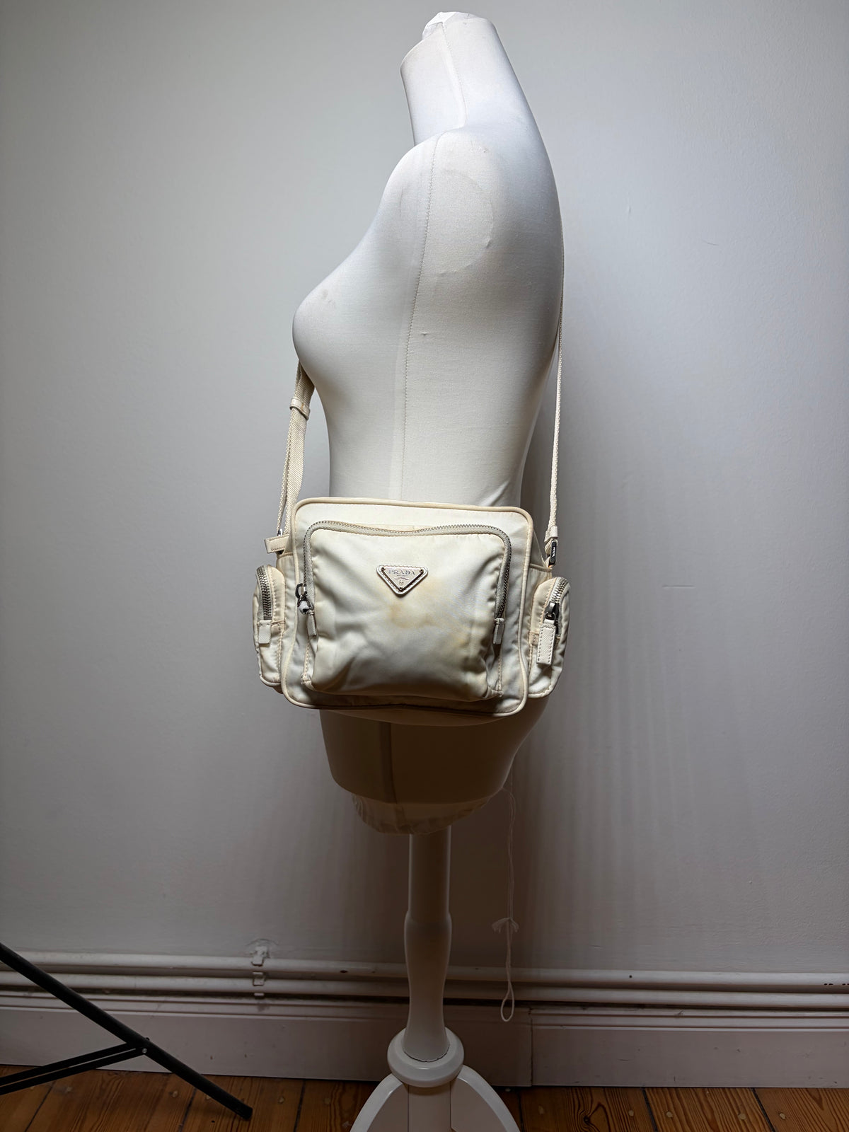 Vintage Prada Nylon Crossbody Bag Late 1990s Cream