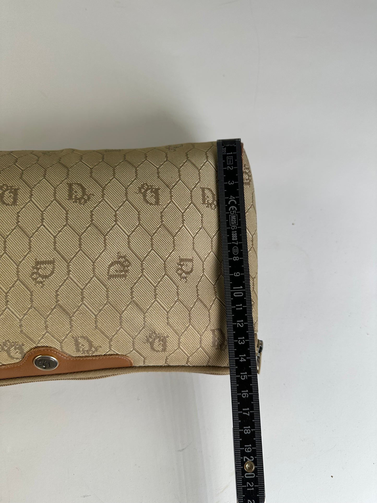 Vintage Dior Coated Canvas Clutch Beige Brown Gold