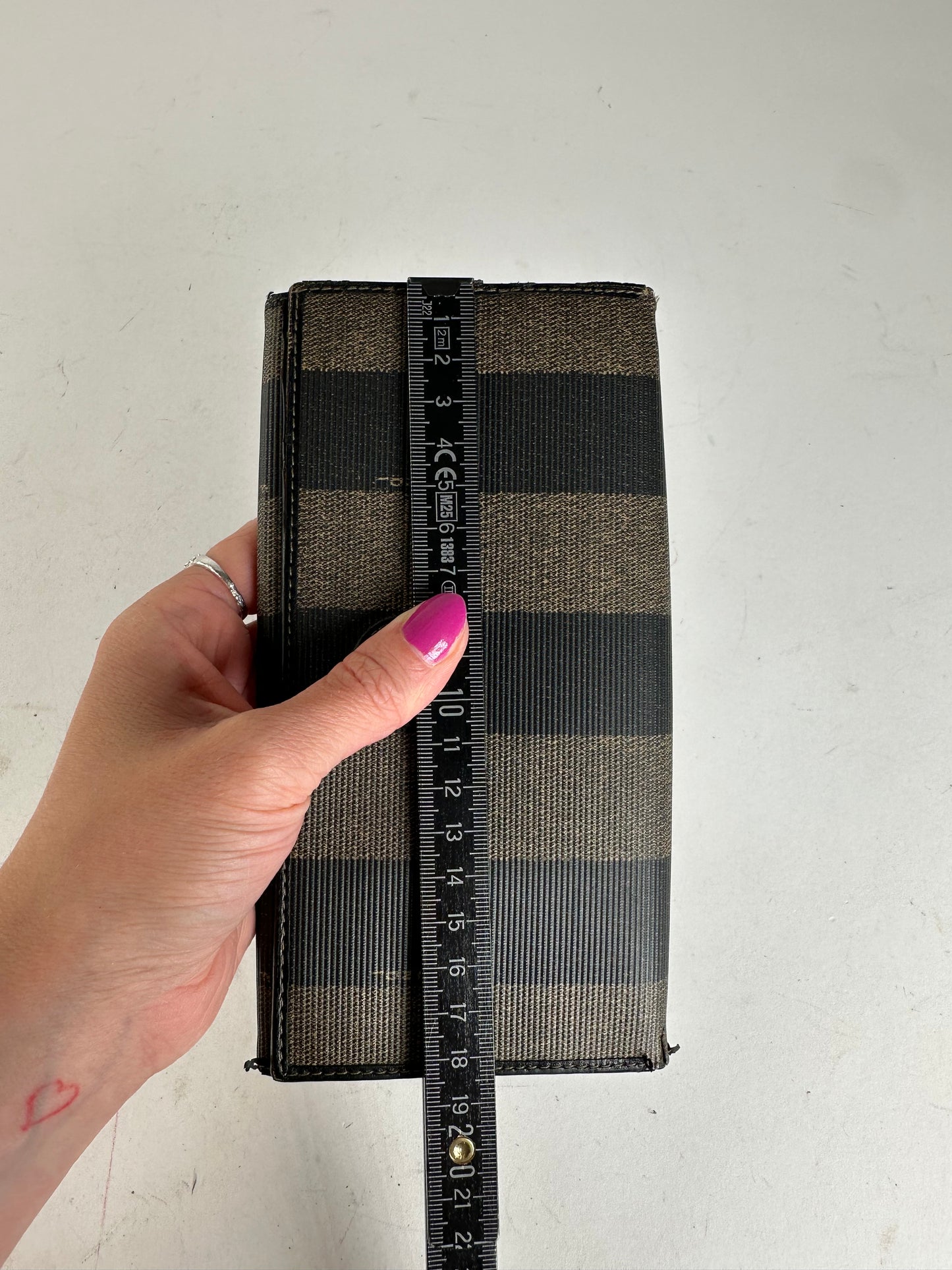 Vintage Fendi Pequin Stripe Long Wallet Canvas Brown