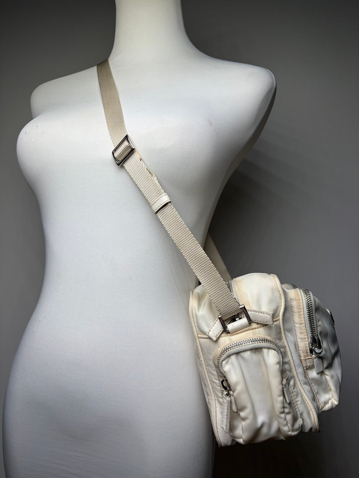 Vintage Prada Nylon Crossbody Bag Late 1990s Cream