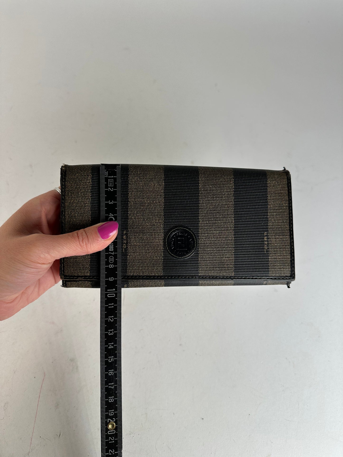Vintage Fendi Pequin Stripe Long Wallet Canvas Brown
