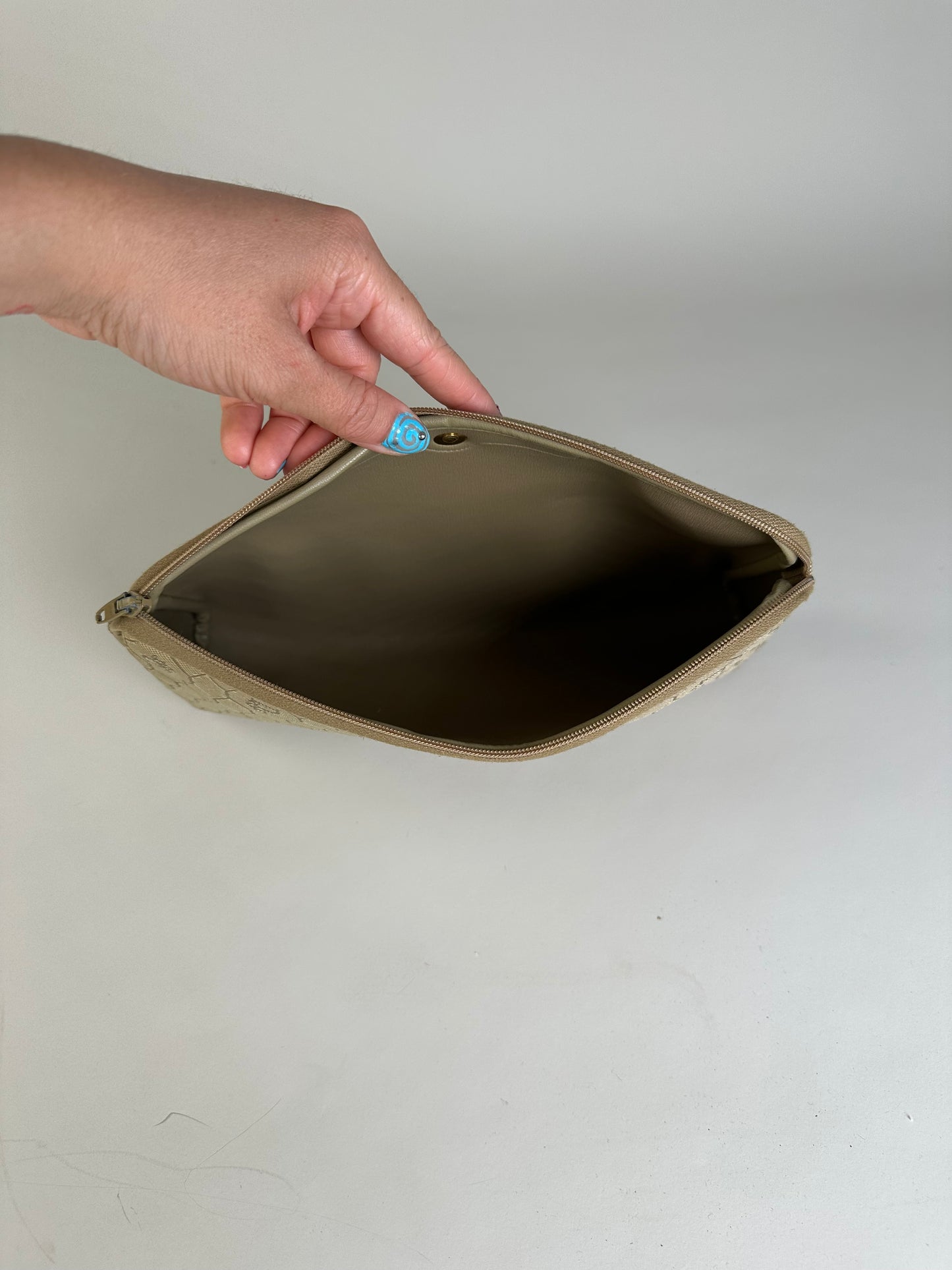 Vintage Dior Coated Canvas Clutch Beige Brown Gold