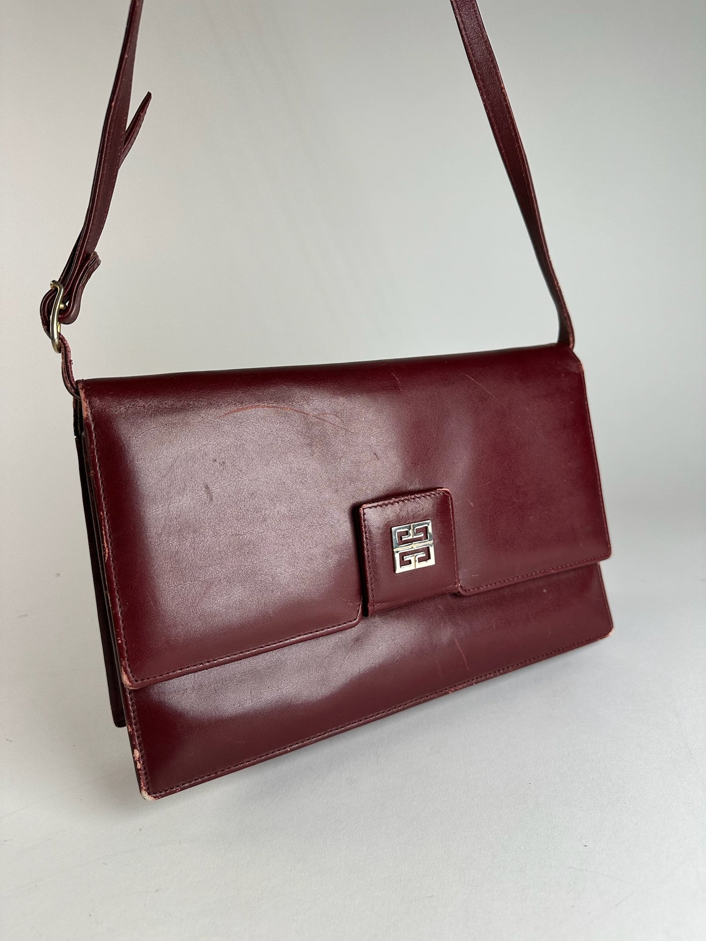 Vintage Givenchy Leather Shoulder Bag Burgundy