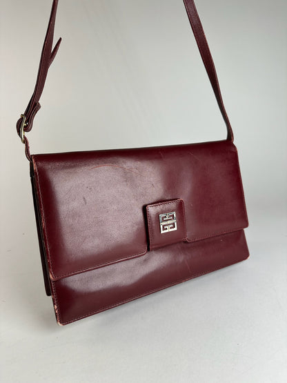 Vintage Givenchy Leather Shoulder Bag Burgundy