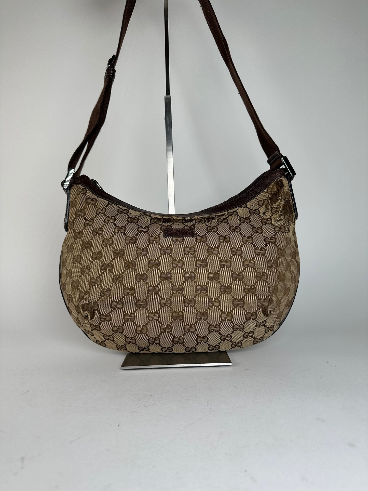 Vintage Gucci GG Canvas Shoulder Bag Beige Brown