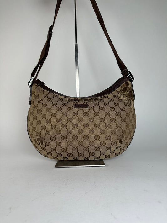 Vintage Gucci GG Canvas Shoulder Bag Beige Brown
