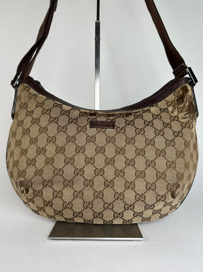 Vintage Gucci GG Canvas Shoulder Bag Beige Brown