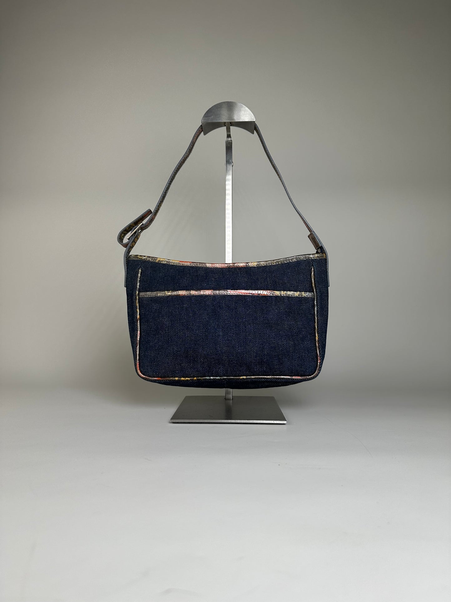 Vintage Fendi Denim Shoulder Bag Dark Blue Multicolour