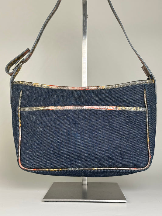 Vintage Fendi Denim Shoulder Bag Dark Blue Multicolour