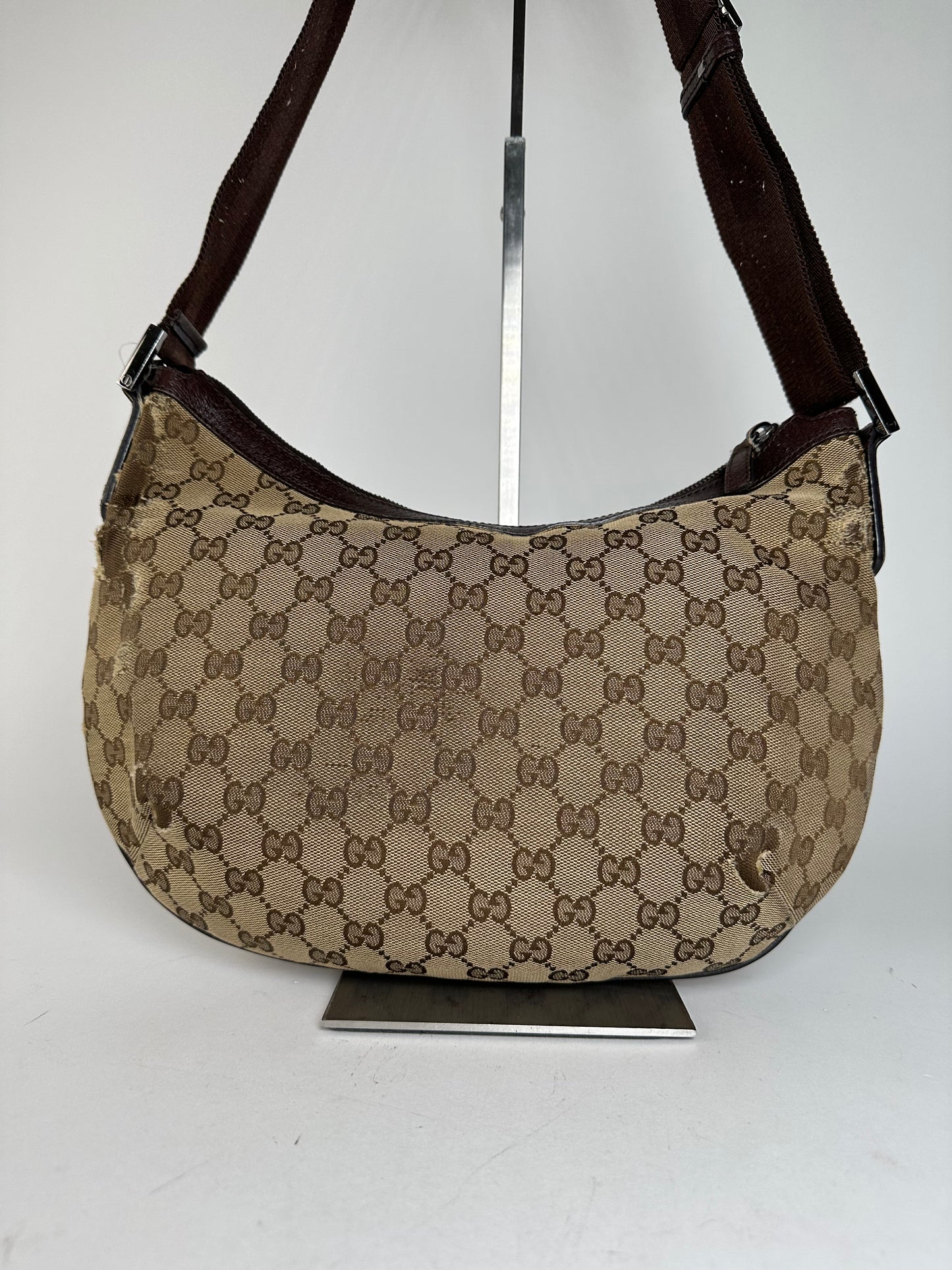 Vintage Gucci GG Canvas Shoulder Bag Beige Brown