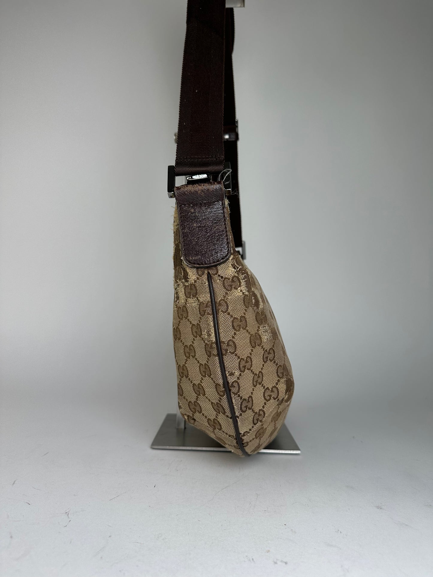 Vintage Gucci GG Canvas Shoulder Bag Beige Brown
