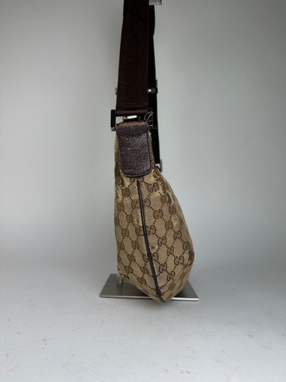 Vintage Gucci GG Canvas Shoulder Bag Beige Brown