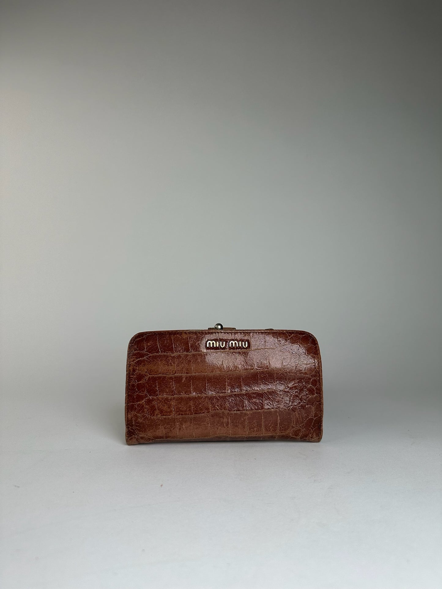 Vintage Miu Miu Crocodile Emblossed Leather Wallet Brown