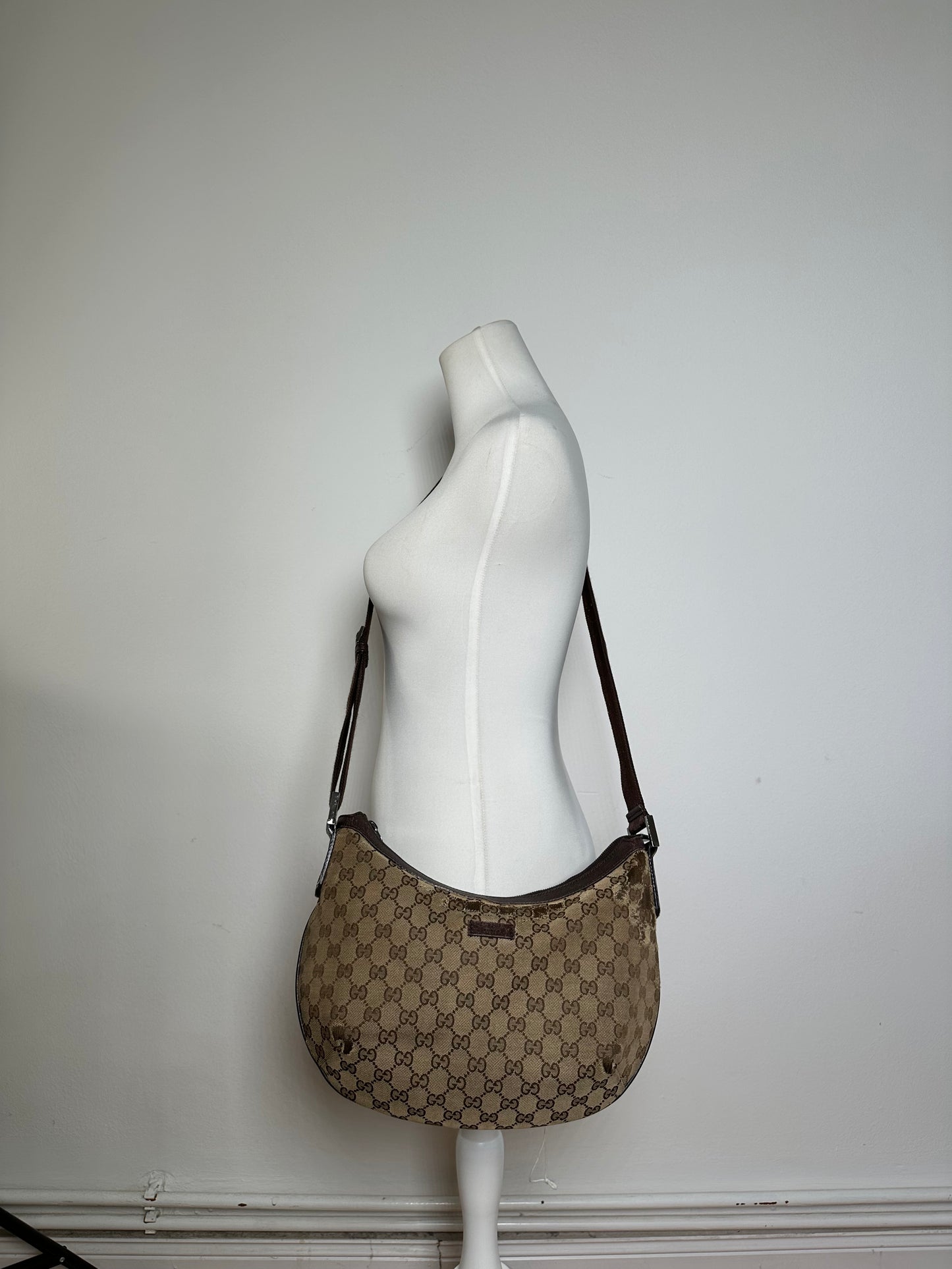 Vintage Gucci GG Canvas Shoulder Bag Beige Brown
