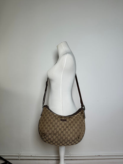 Vintage Gucci GG Canvas Shoulder Bag Beige Brown