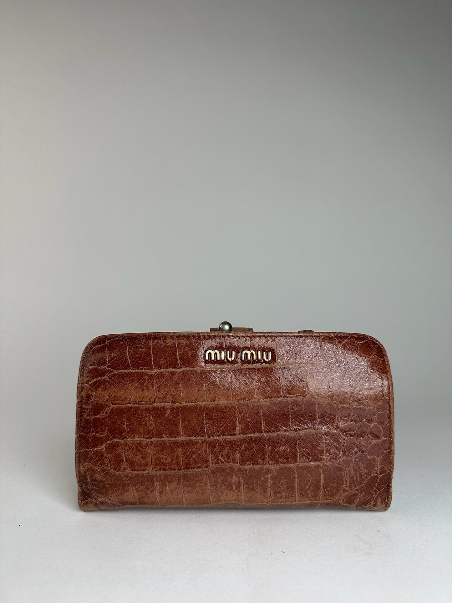 Vintage Miu Miu Crocodile Emblossed Leather Wallet Brown