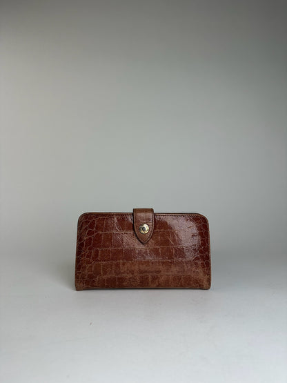 Vintage Miu Miu Crocodile Emblossed Leather Wallet Brown