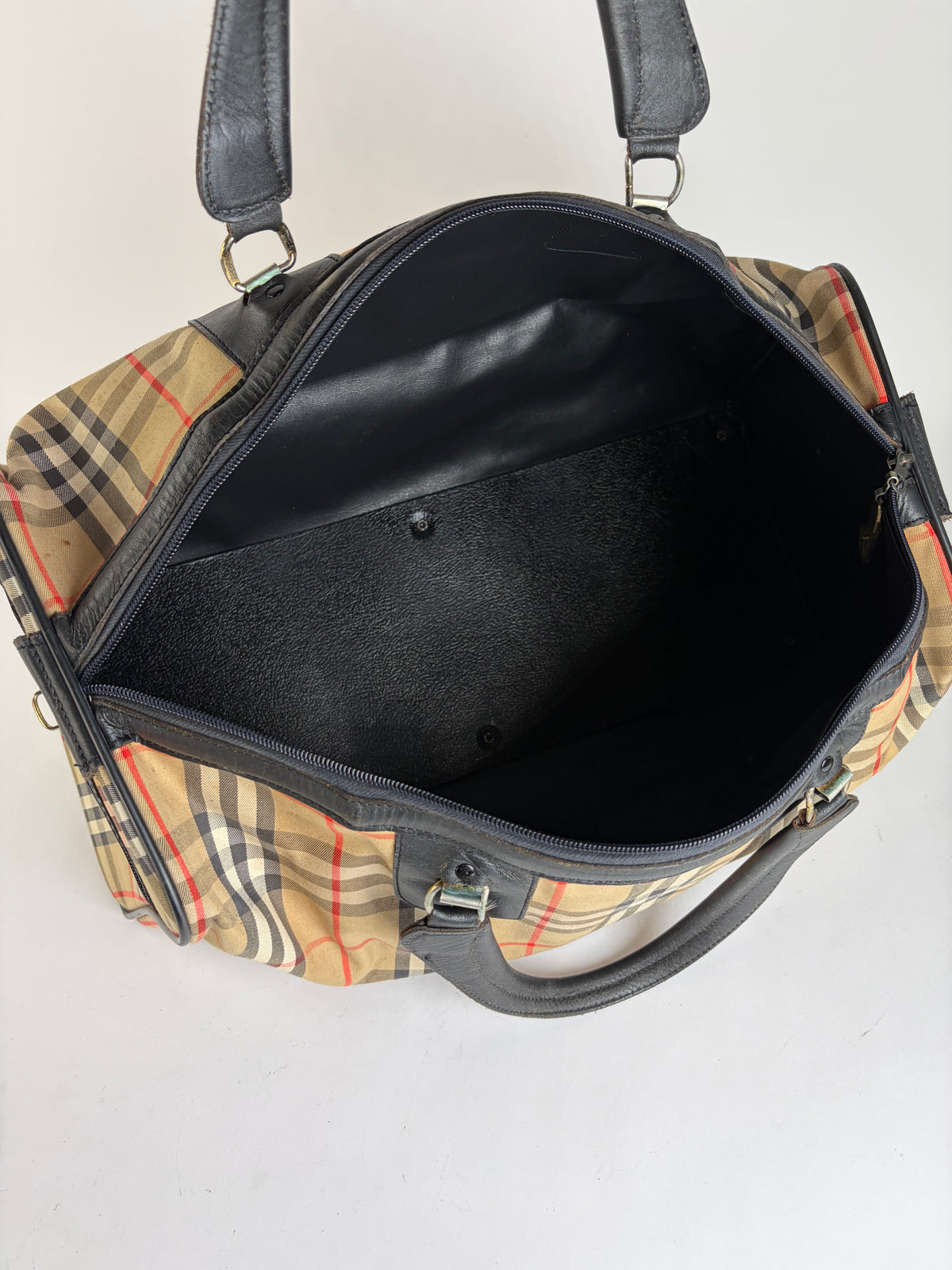 Vintage Burberrys Check Travel Bag Pre-1999 Beige Black