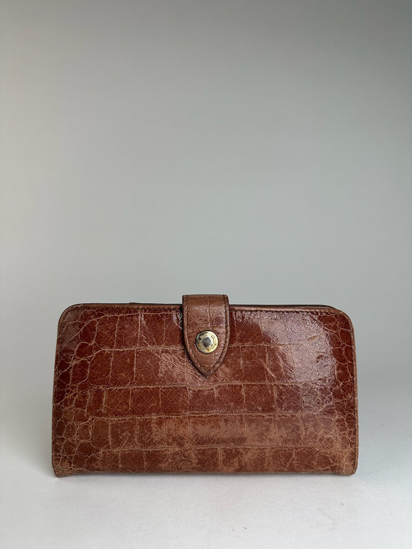 Vintage Miu Miu Crocodile Emblossed Leather Wallet Brown