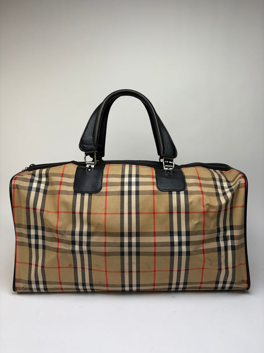 Vintage Burberrys Check Travel Bag Pre-1999 Beige Black