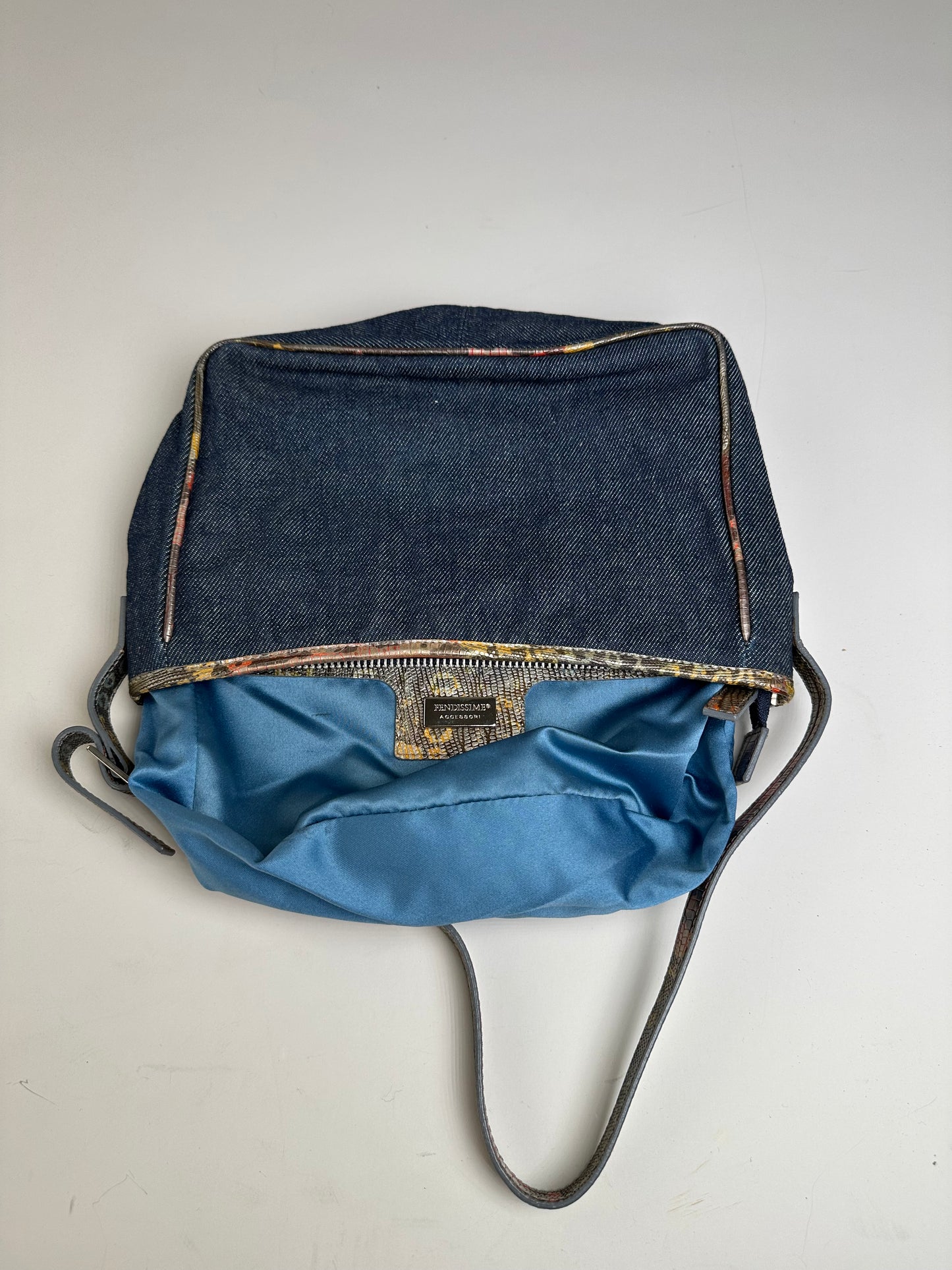 Vintage Fendi Denim Shoulder Bag Dark Blue Multicolour