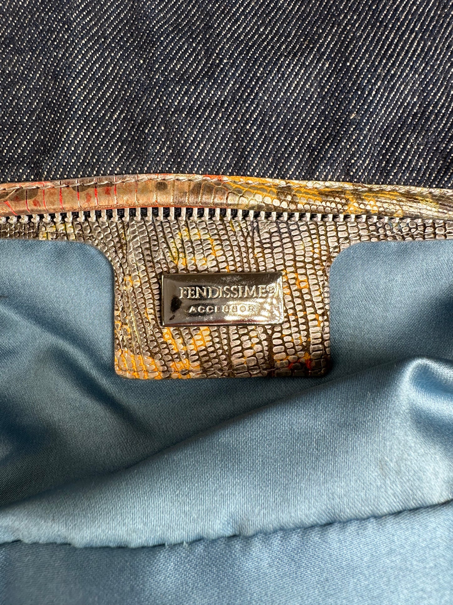 Vintage Fendi Denim Shoulder Bag Dark Blue Multicolour