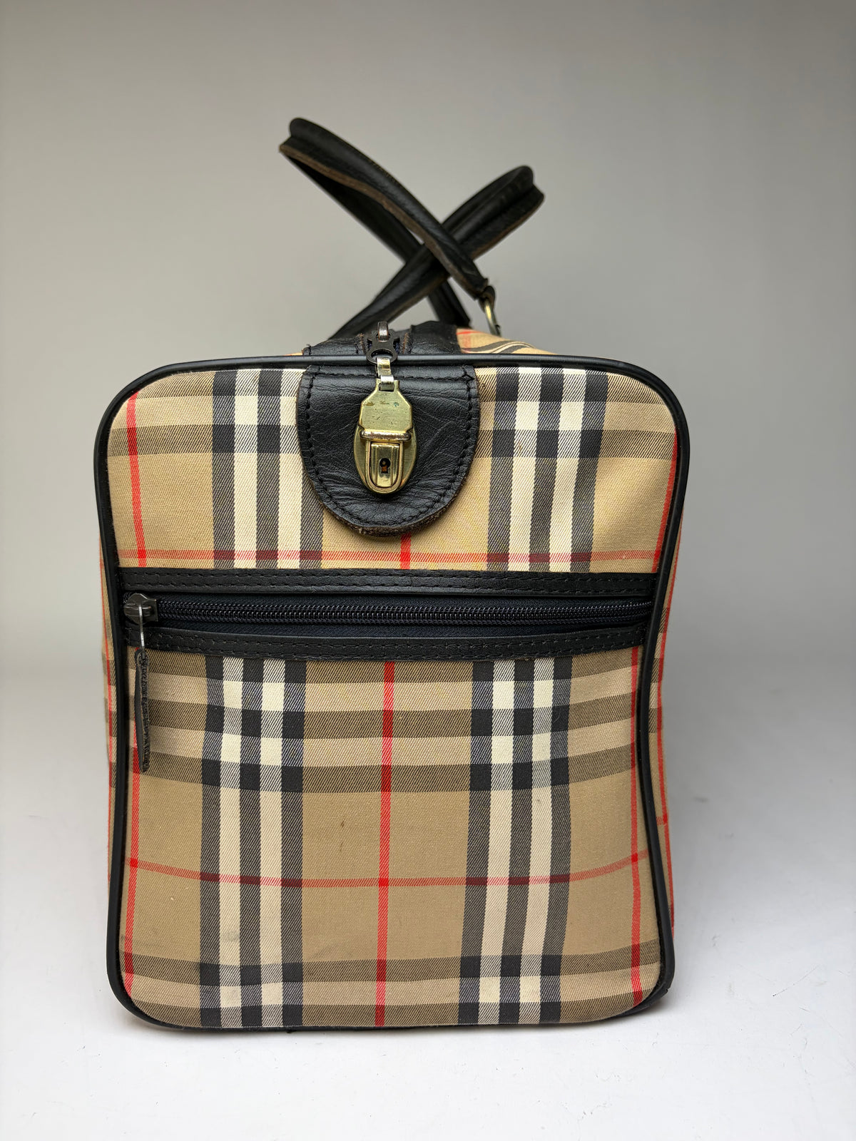 Vintage Burberrys Check Travel Bag Pre-1999 Beige Black
