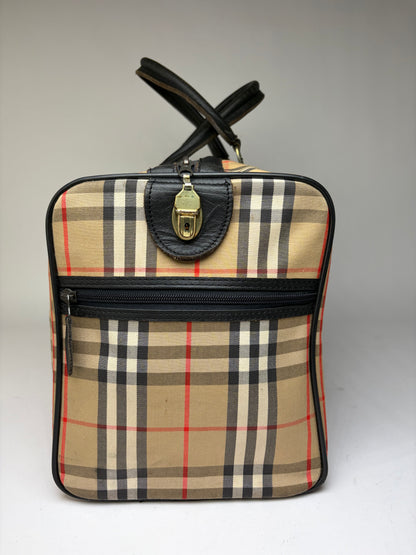 Vintage Burberrys Check Travel Bag Pre-1999 Beige Black