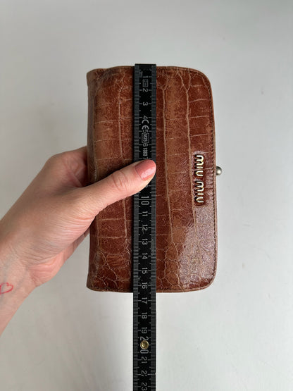 Vintage Miu Miu Crocodile Emblossed Leather Wallet Brown