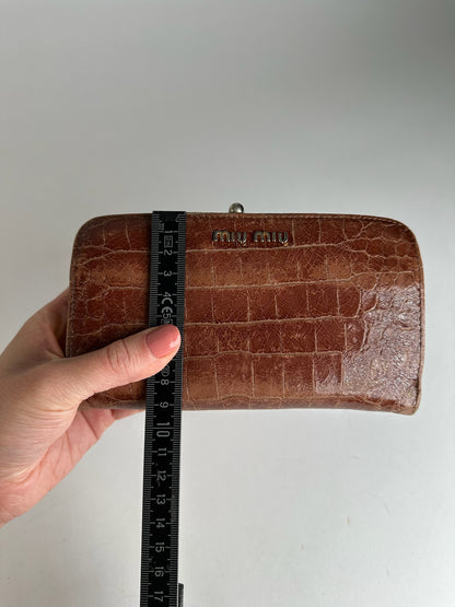 Vintage Miu Miu Crocodile Emblossed Leather Wallet Brown