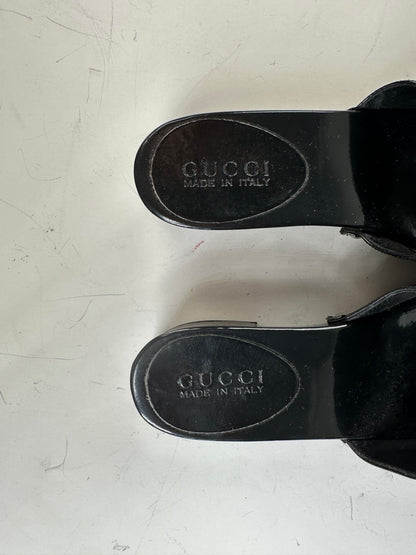 Vintage Gucci Patent Leather Mules Black Silver EU36
