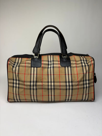Vintage Burberrys Check Travel Bag Pre-1999 Beige Black