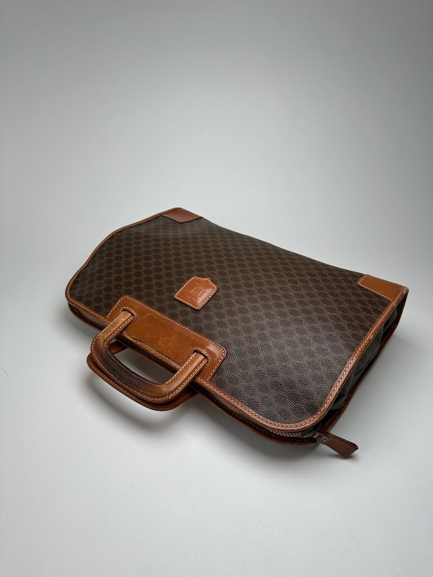 Valise vintage en cuir Monogram Céline marron